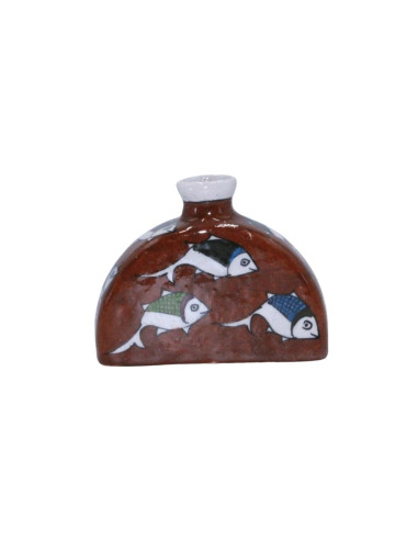 Bottiglia Mezzaluna Marrone con Disegni Pesci H 13 cm